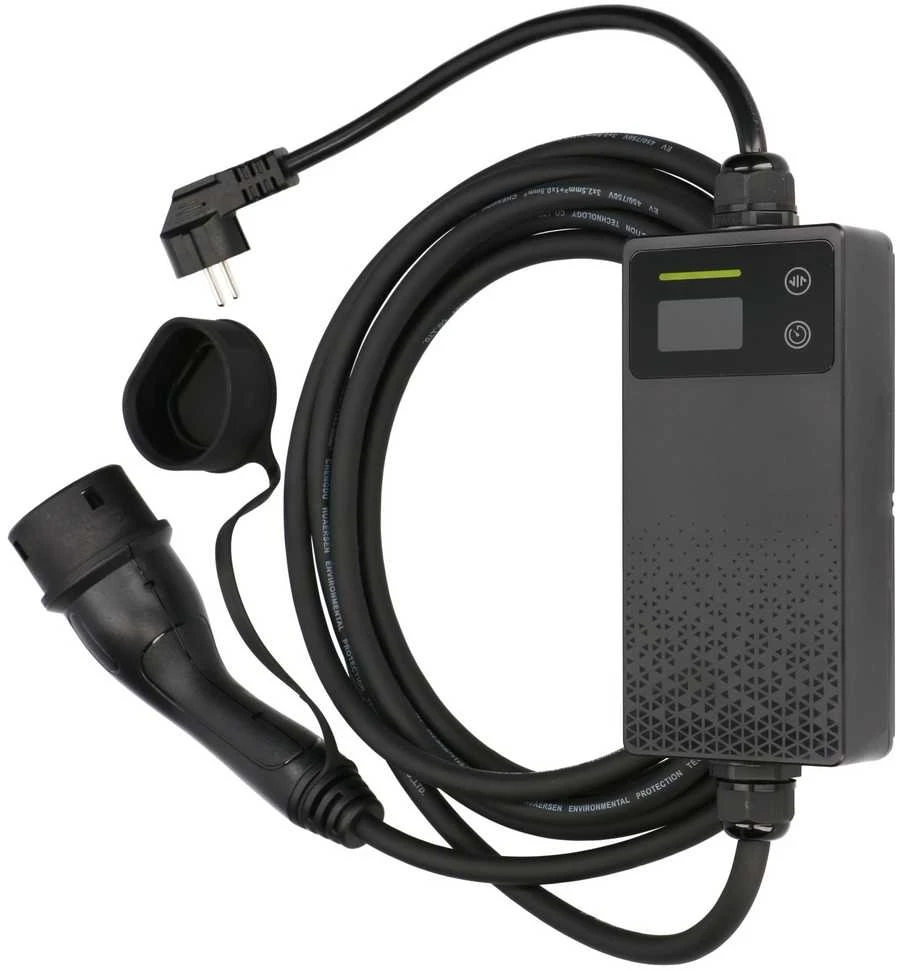 Nešiojamas elektromobilių įkroviklis Extralink BS-PCD030, 16A, 3.6kW, Schuko, 1 fazė, 5.5m, LCD ekranas, IP67