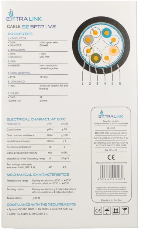 EXTRALINK EX.16262 CAT5E SFTP V2 Outdoor vytos poros 305M