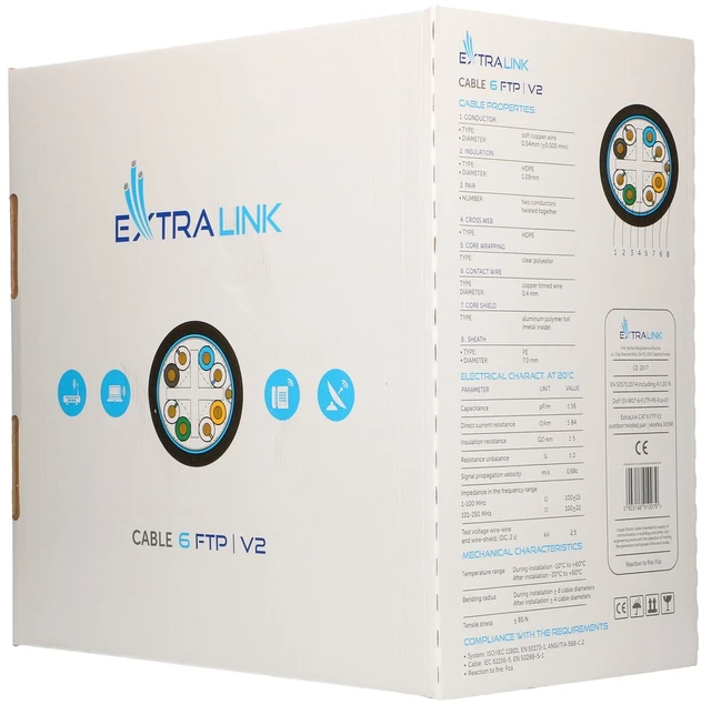 Tinklo laidas Extralink CAT6 FTP lauko tinklo kabelis 305 m, juodas, Native