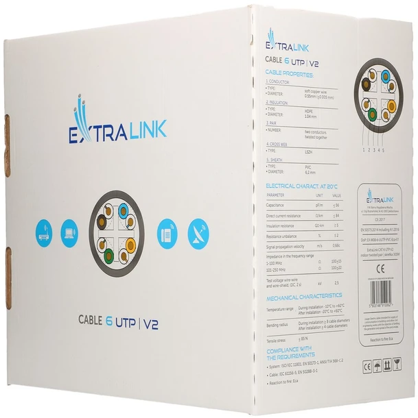 EXTRALINK CAT6 UTP U/UTP V2 vidaus vytos poros 305m