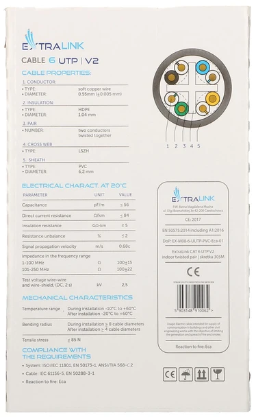 EXTRALINK CAT6 UTP U/UTP V2 vidaus vytos poros 305m