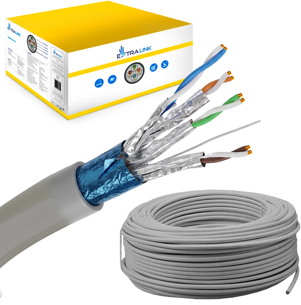 „Extralink CAT6A FFTP (F/FTP) vidinis | Susuktos poros tinklo kabelis | 50 m