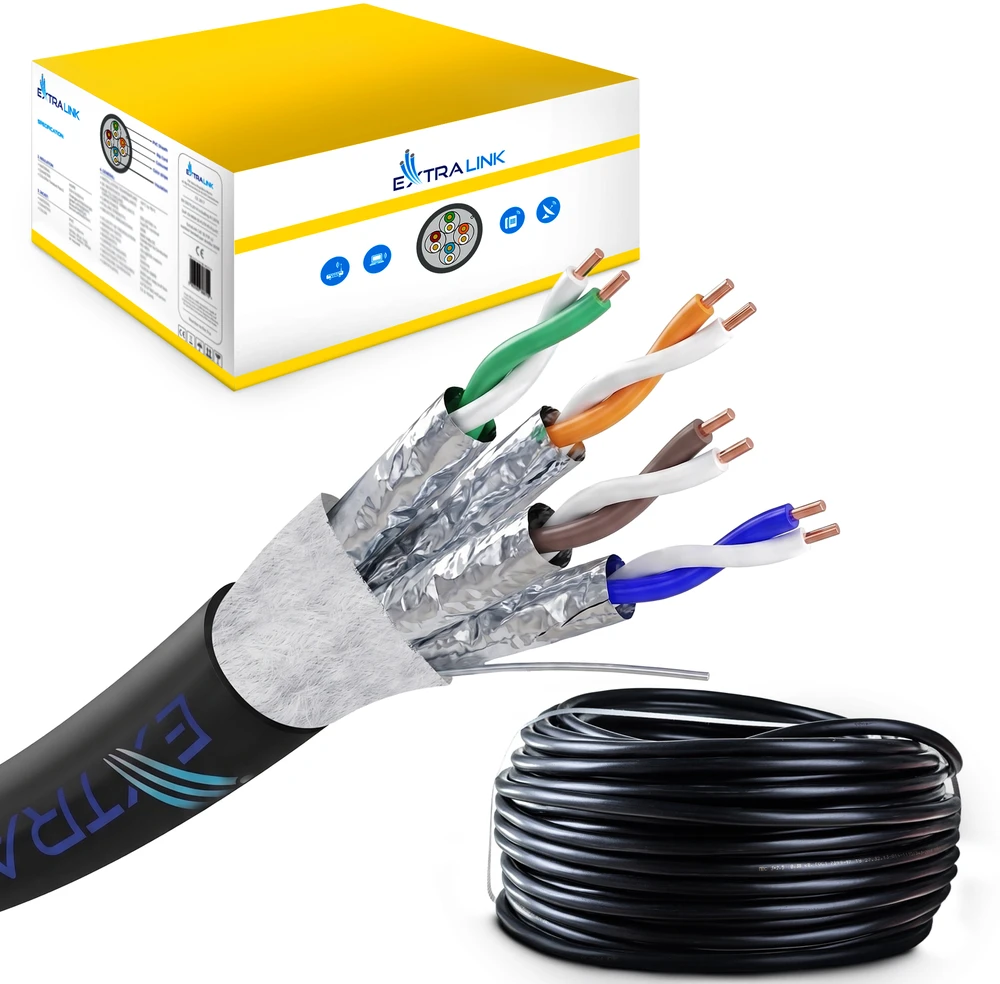 Extralink CAT6A FTP (F/UTP) lauko susuktos poros gelio kabelis 305M tinklo kabelis