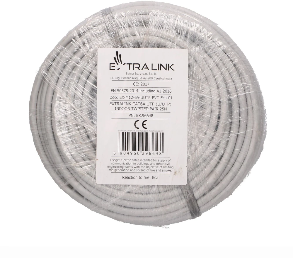 „Extralink CAT6A UTP (U/UTP)“ vidinis | Susuktos poros tinklo kabelis | 25 m