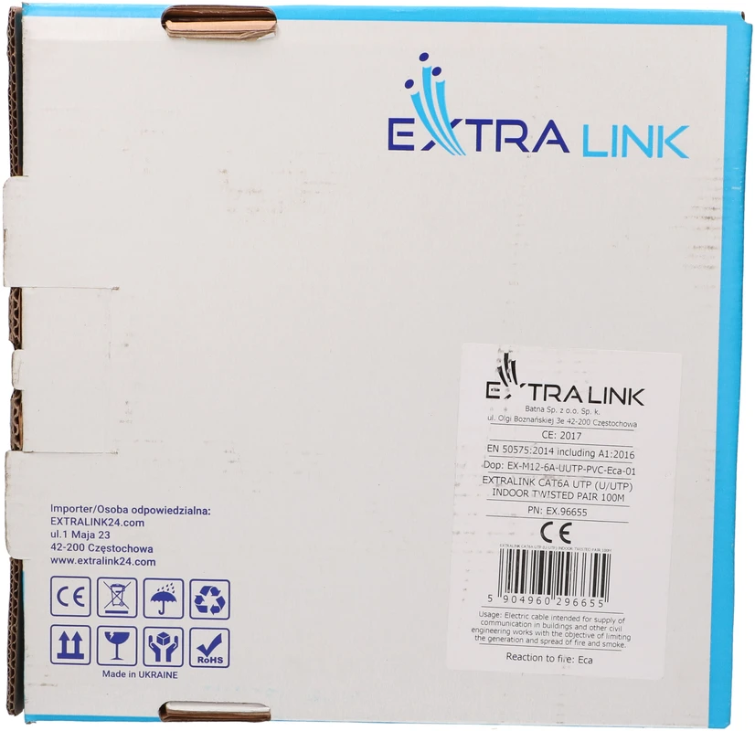 Extralink CAT6A UTP (U/UTP) INDOOR TWISTED PAIR 100M tinklo kabelis