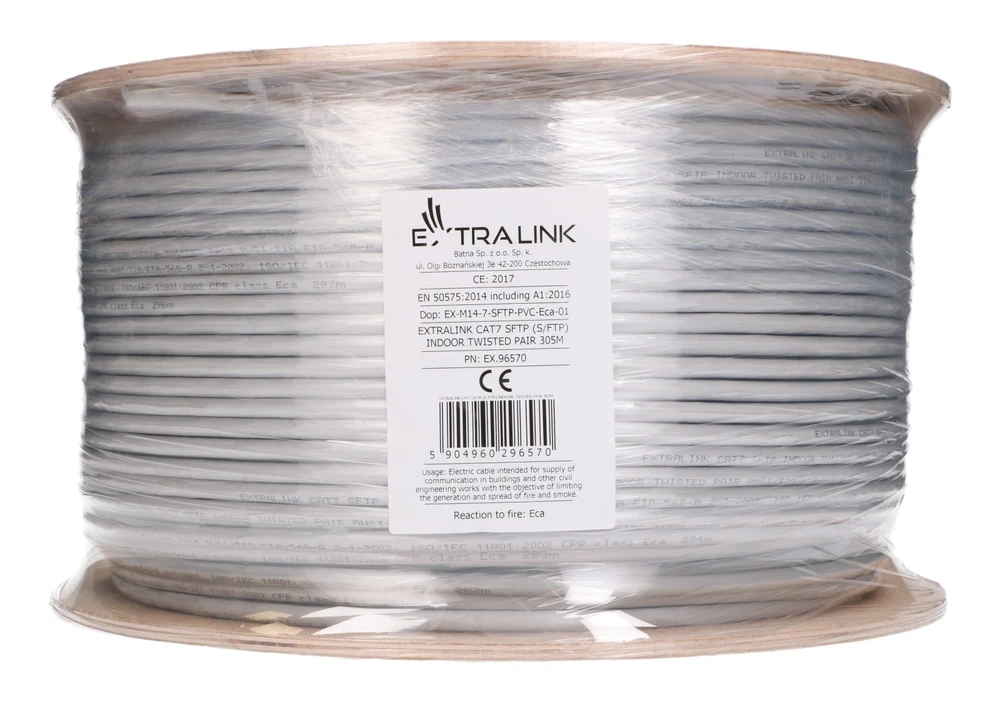 Extralink CAT7 SFTP (S/FTP) vidinis vytos poros 305m tinklo kabelis