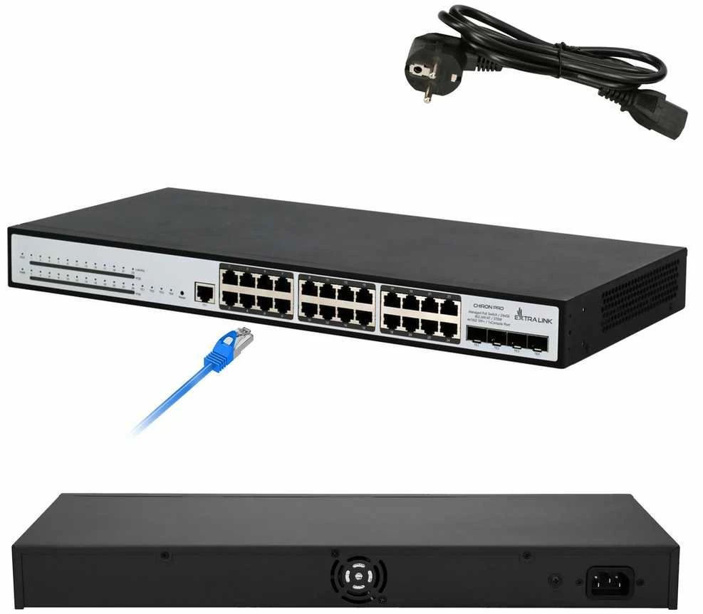Šakotuvas Extralink EX.19737 tinklo komutatorius Valdomas L3 Gigabit Ethernet (10/100/1000) Maitinimas per Eternetą (PoE) 1U Balta