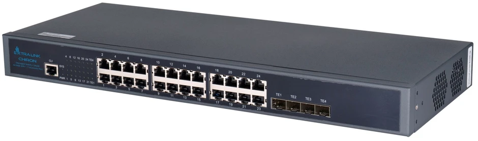 Šakotuvas Valdomas L3 komutatorius Extralink Chiron, 24x RJ45 1000Mb/s, 4x SFP+