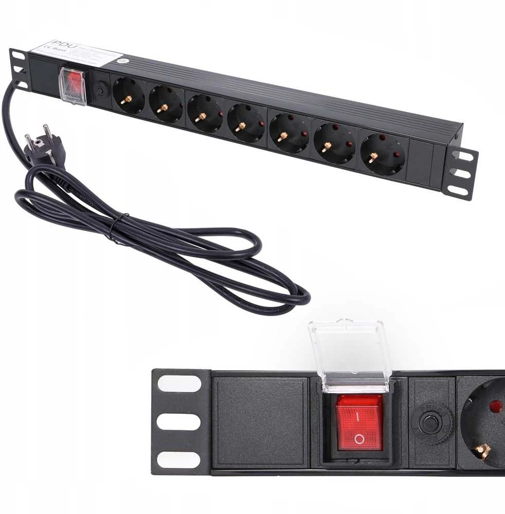 EXTRALINK 19 colių 1U 7 lizdų ES tipo maitinimo PDU su jungikliu PDU EU