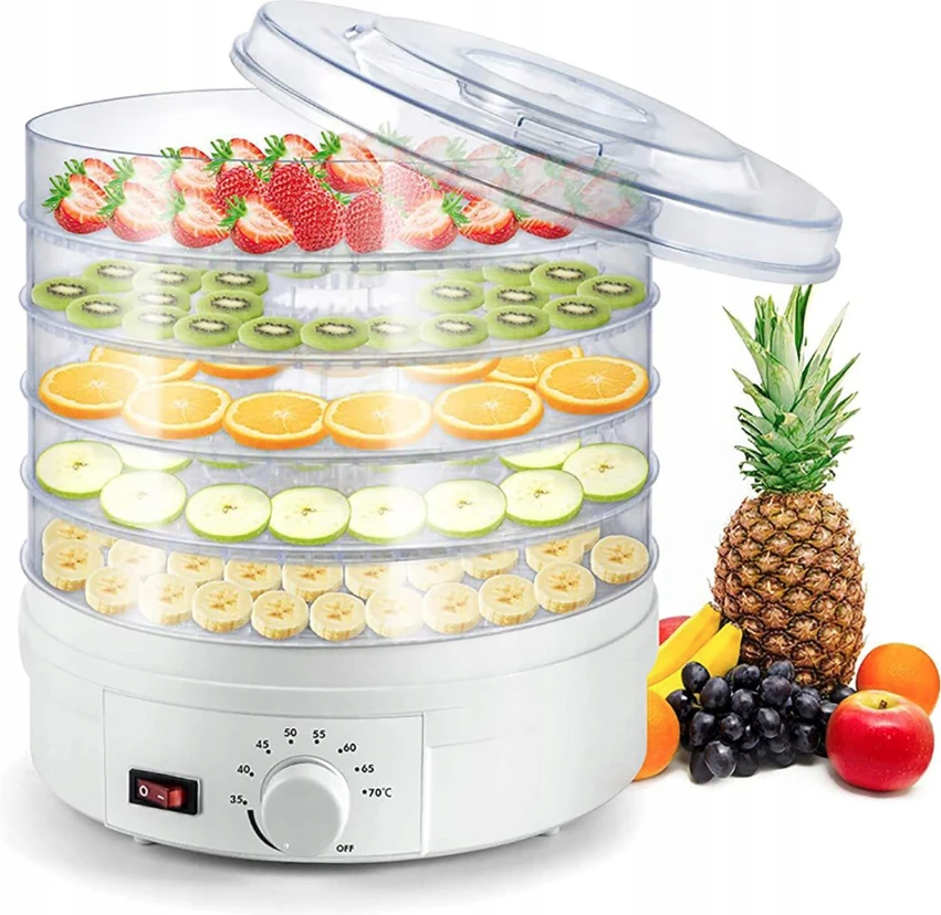 Gruzdintuvė Extralink Pradžia | Grybų, vaisių, daržovių, žolelių džiovyklė | 500 W + 5 sietai, 27 cm, balta