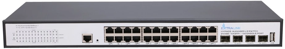Šakotuvas Extralink Hypnos komutatorius, 24x RJ45 1000Mb/s, 4x SFP+, L3, valdomas