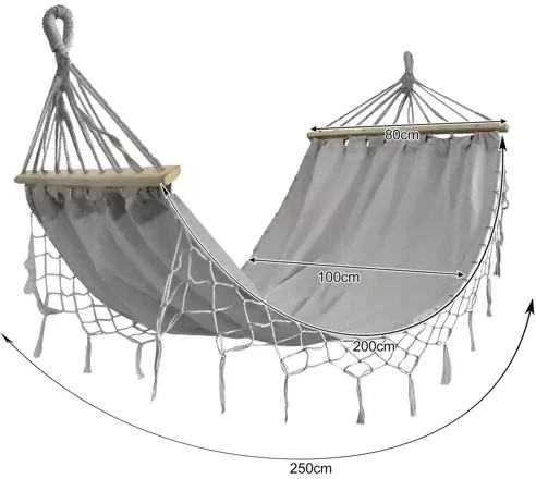 Extralink Juodasis miškas | Hamakas | pilka su kutais 1 asmeniui 200x100cm su rėmu