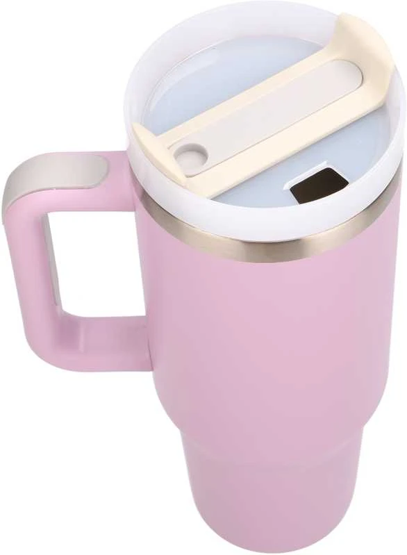 Extralink Juodasis miškas | Terminis puodelis su šiaudeliu | termosas su rankena 1200 ml, rausvos spalvos