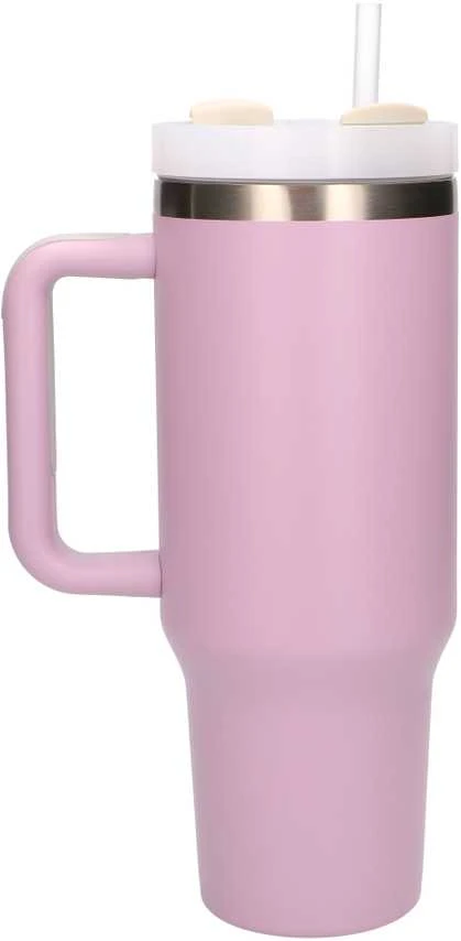 Extralink Juodasis miškas | Terminis puodelis su šiaudeliu | termosas su rankena 1200 ml, rausvos spalvos