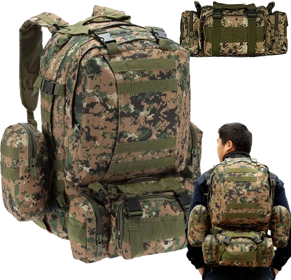 Extralink Military Mokyklinė kuprinė kelioninė taktinė 4w1 karinė turistinė išgyvenimui 50l mil-668