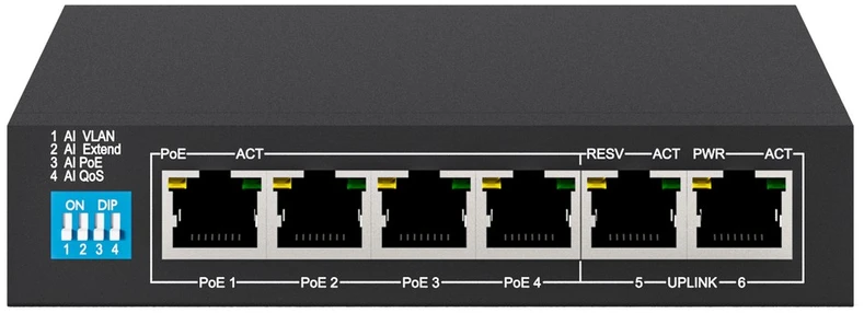 Šakotuvas EXTRALINK KRIOS 4 prievadų GbE Nevaldomas 802.3AF/AT 150 W PoE jungiklis + 1xRJ45 Up-Link
