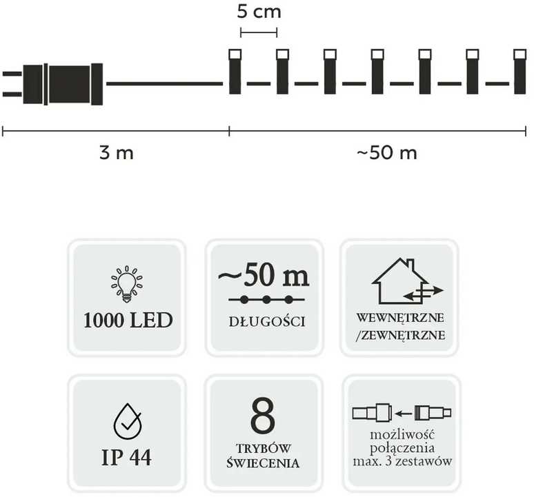 Extralink LED girlianda, 1000 LED, 53 m, šiltai balta