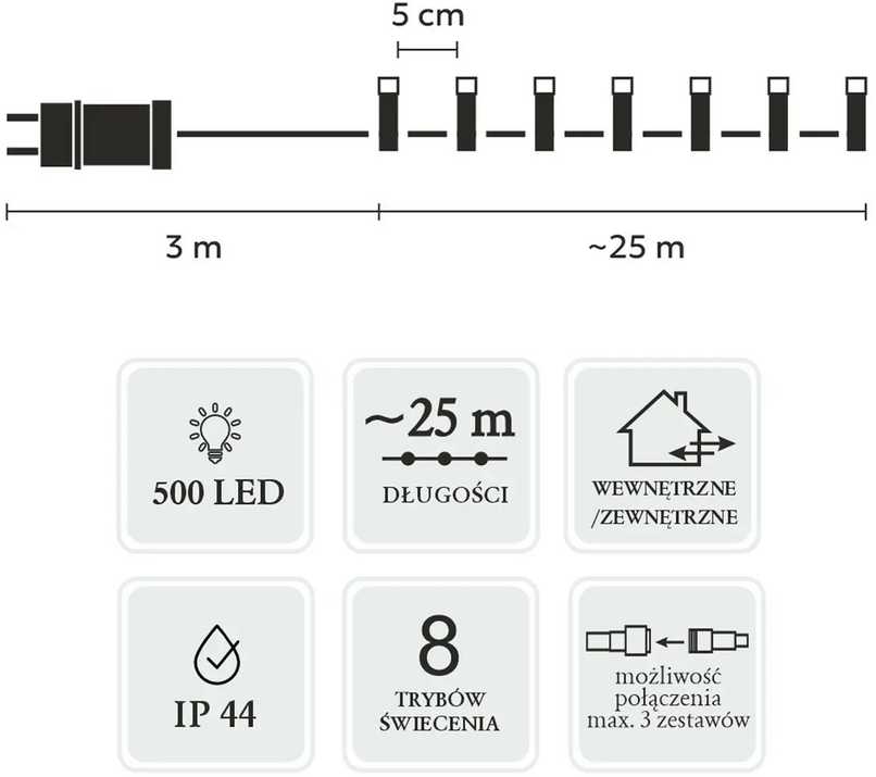 Extralink LED girlianda, 500 LED, 28 m, šiltai balta