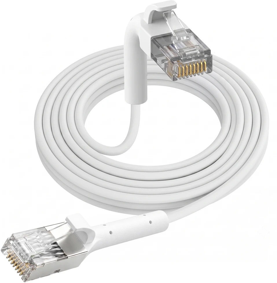 Extralink Cat.6A U/FTP 3m 1Gbps Baltas, LAN patch cord, copper twisted pair network cable, angled connector