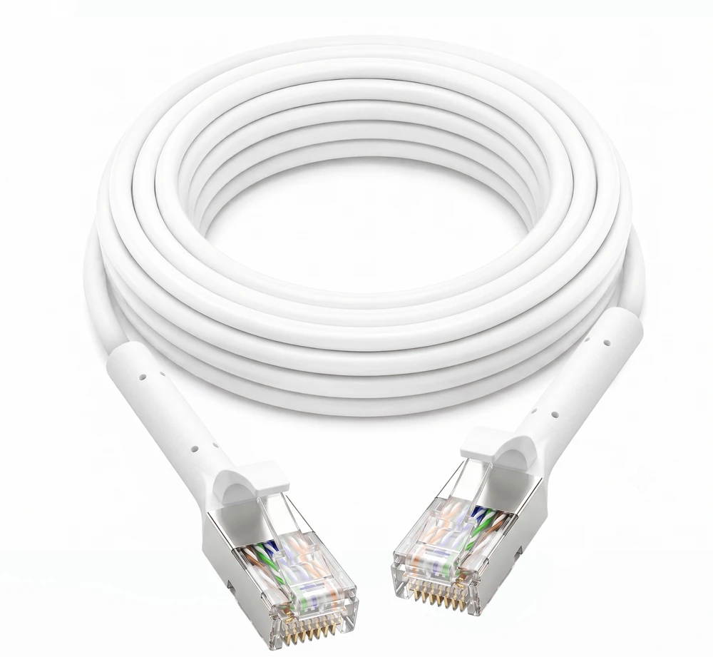 Extralink Cat.6A U/FTP 3m 1Gbps Baltas, LAN patch cord, copper twisted pair network cable, angled connector