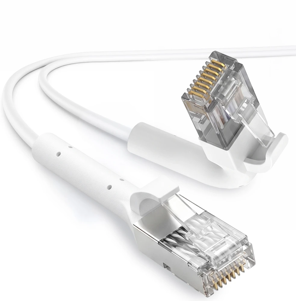 Extralink Cat.6A U/FTP 3m 1Gbps Baltas, LAN patch cord, copper twisted pair network cable, angled connector