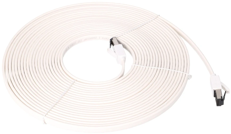 Extralink Cat.8 U/FTP 10m 40G Baltas, LAN patch cord, flat, Copper twisted pair network cable