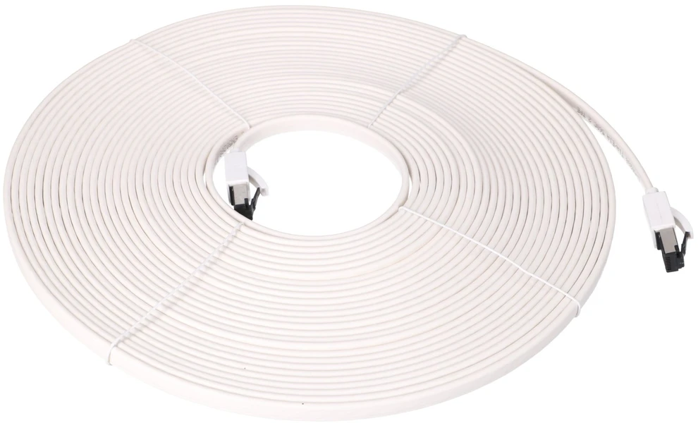 Extralink Cat.8 U/FTP 15m 40G Baltas, LAN patch cord, flat, Copper twisted pair network cable