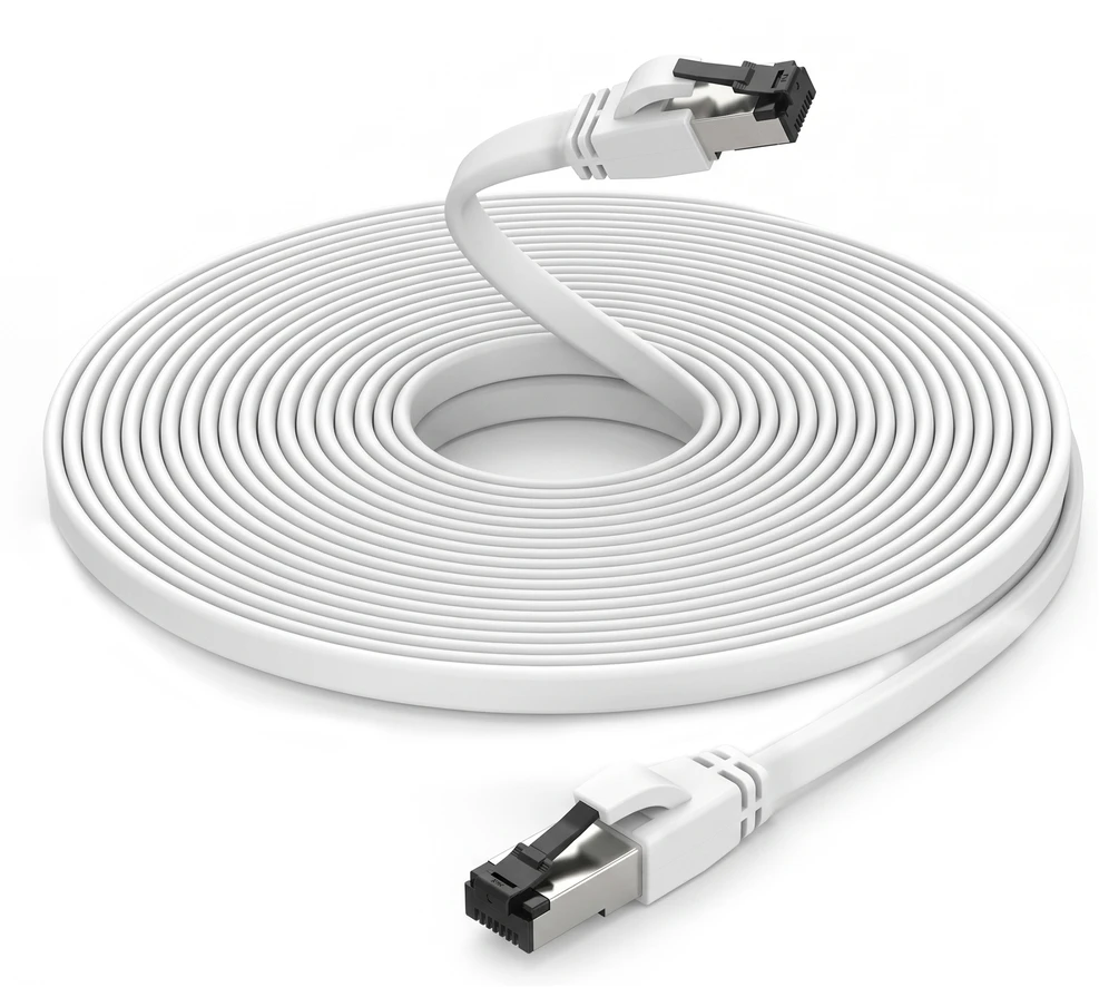 Extralink Cat.8 U/FTP 20m 40G Baltas, LAN patch cord, flat, Copper twisted pair network cable