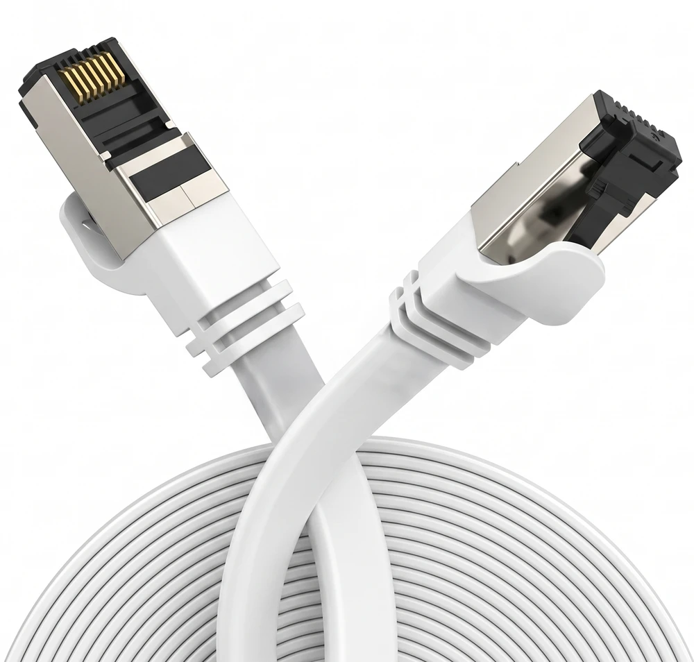 Extralink Cat.8 U/FTP 20m 40G Baltas, LAN patch cord, flat, Copper twisted pair network cable