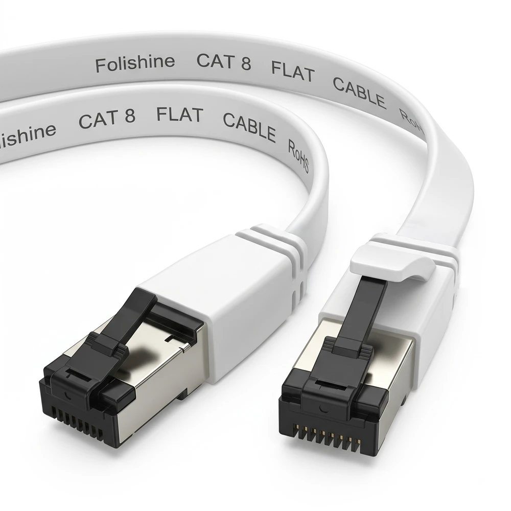 Extralink Cat.8 U/FTP 20m 40G Baltas, LAN patch cord, flat, Copper twisted pair network cable