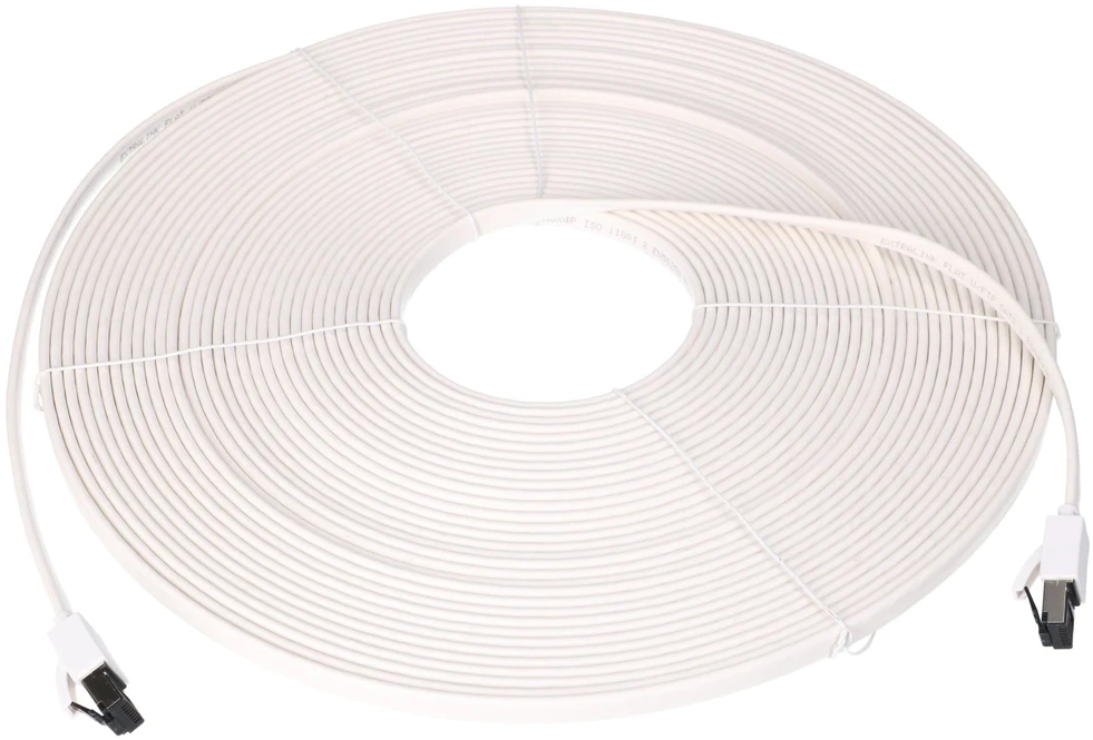 Extralink Cat.8 U/FTP 20m 40G Baltas, LAN patch cord, flat, Copper twisted pair network cable