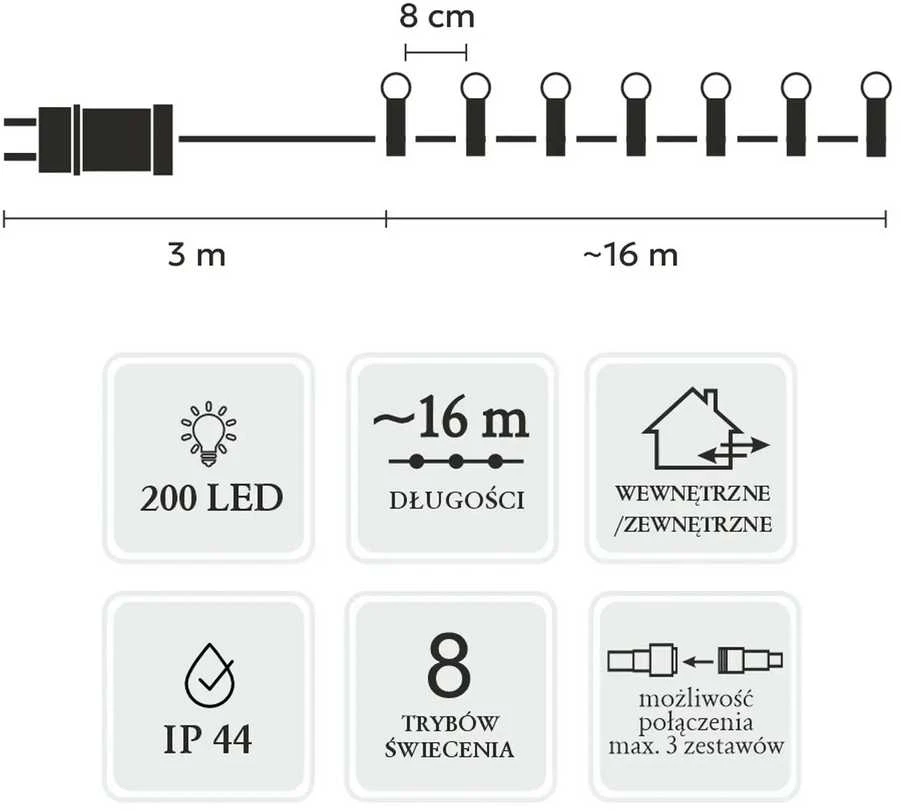 Extralink LED girlianda „Ball Lights“ 200 LED, šaltai balta, 16 m
