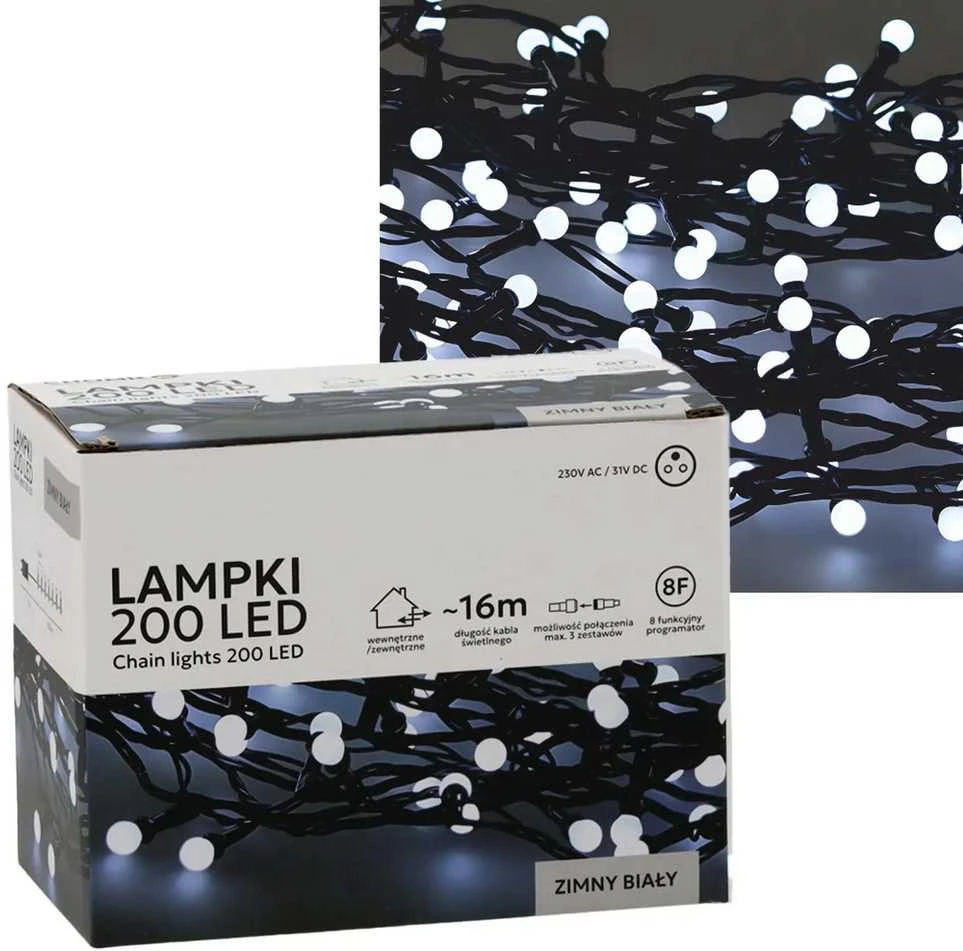 Extralink LED girlianda „Ball Lights“ 200 LED, šaltai balta, 16 m