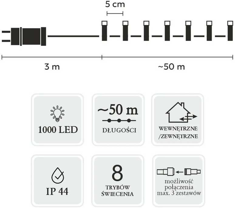 Extralink LED girlianda, 1000 LED, 53 m, šaltai balta