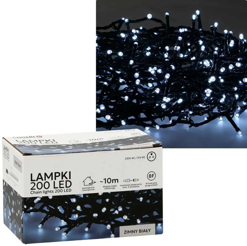 Extralink Kalėdinės LED girliandos, 200 LED, šaltai balta šviesa, 10 m