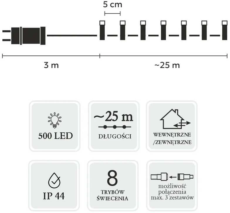 Extralink | LED žibintai | 500 l šalto vandens šildytuvas, ilgis 3 + 25 m, skirtas naudoti viduje/lauke