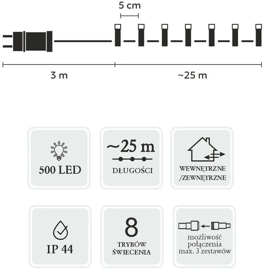 Extralink LED girlianda, 500 LED, 28 m, spalvota
