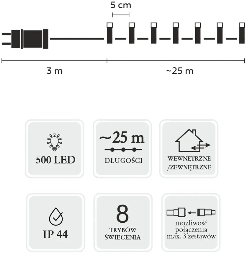Extralink LED girlianda, 500 LED, 28 m, spalvota