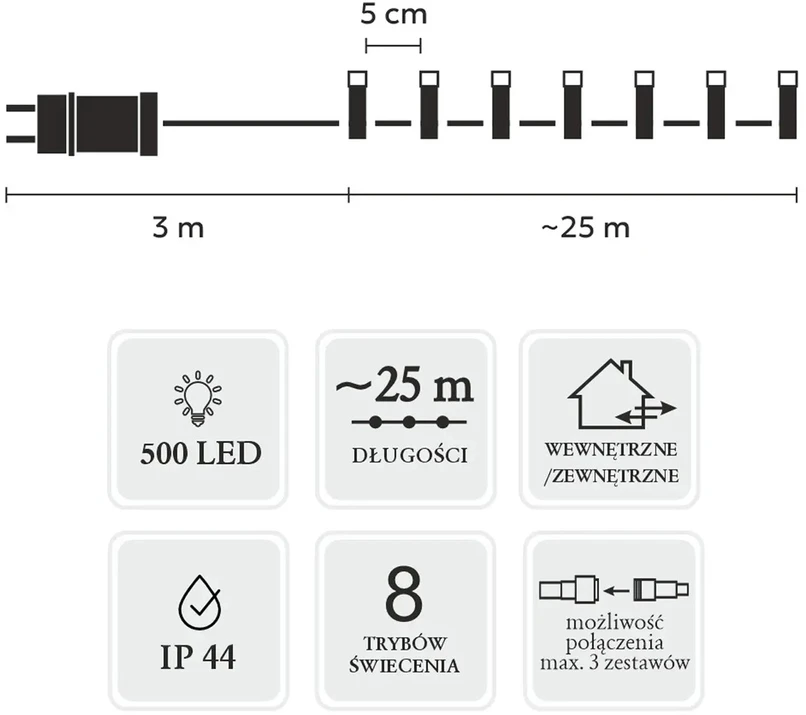 Extralink LED girlianda, 500 LED, 28 m, šiltai balta