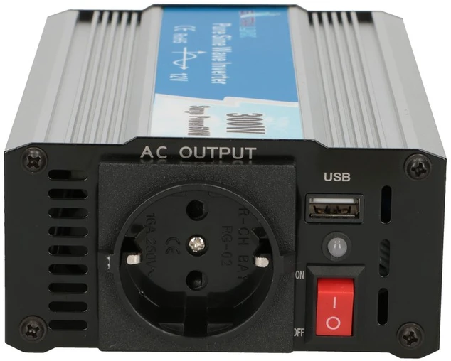 EXTRALINK automobilio įtampos keitiklis 12V-230V 300W grynas sinusas OPIP-300W