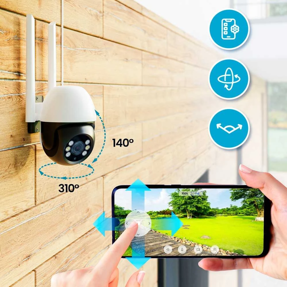 Bevielė išmanioji Wi-Fi lauko kamera, 3MP, 12V DC, valdoma PTZ 310°, IP65, balta, TUYA, Smart Life, Extralink