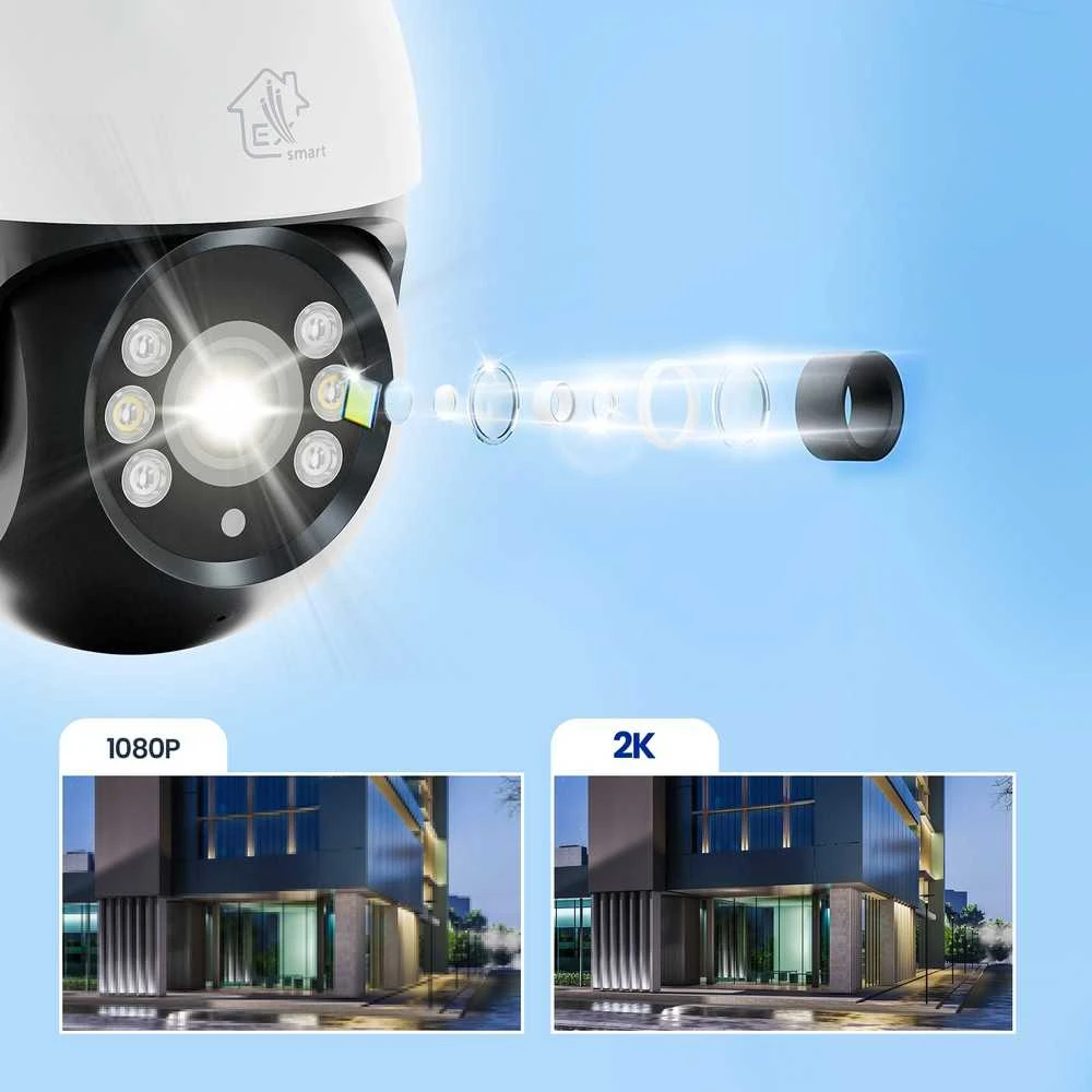 Bevielė išmanioji Wi-Fi lauko kamera, 3MP, 12V DC, valdoma PTZ 310°, IP65, balta, TUYA, Smart Life, Extralink