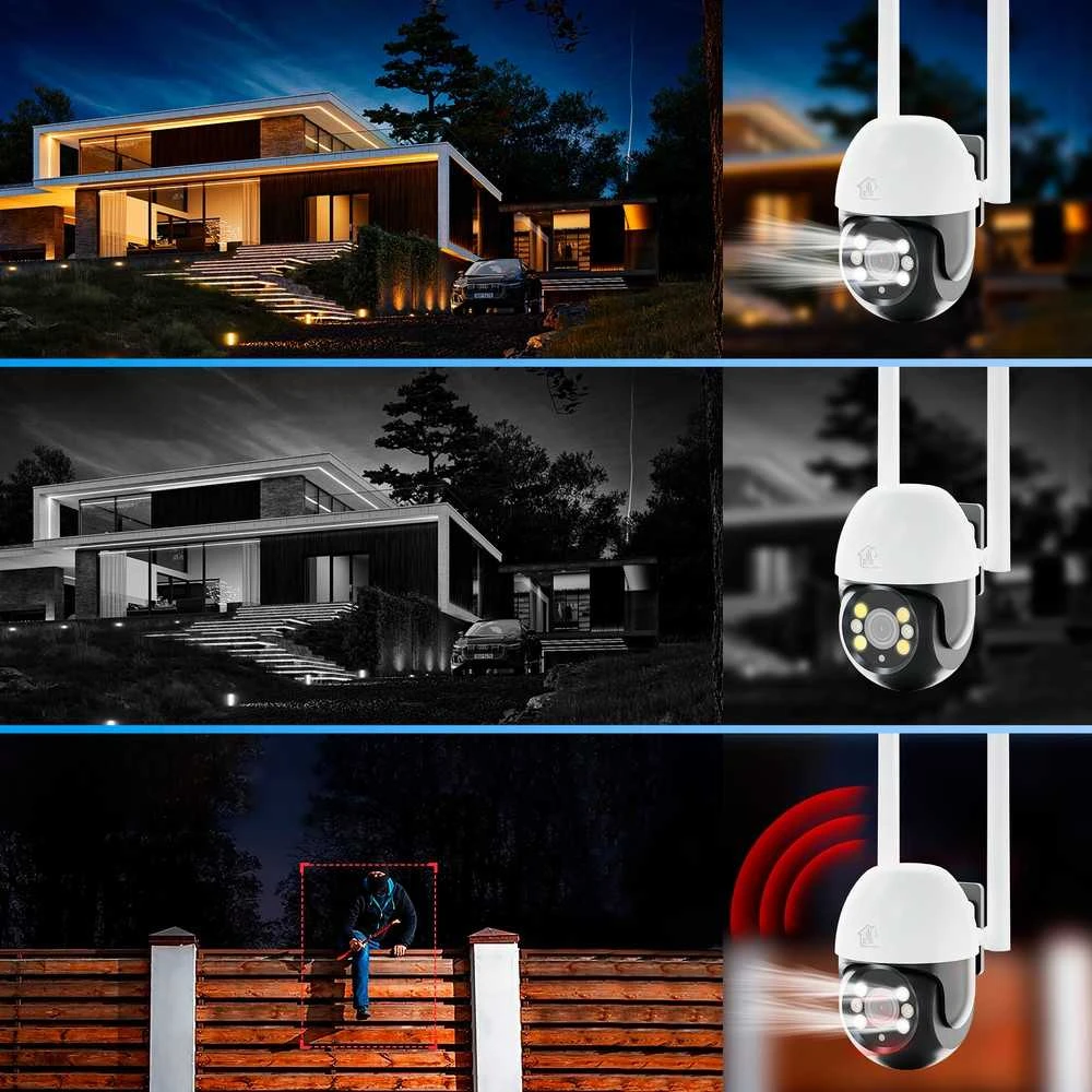 Bevielė išmanioji Wi-Fi lauko kamera, 3MP, 12V DC, valdoma PTZ 310°, IP65, balta, TUYA, Smart Life, Extralink