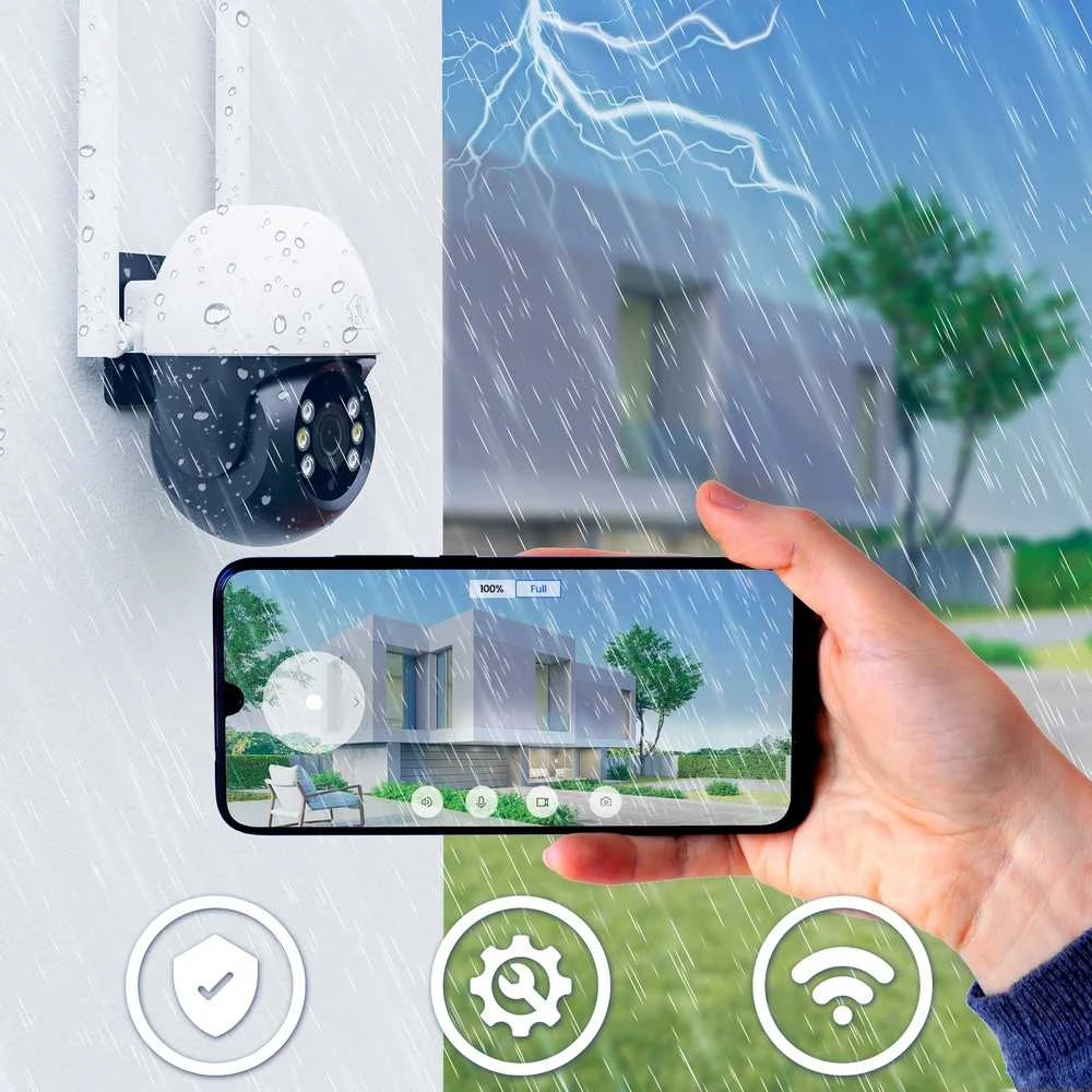 Bevielė išmanioji Wi-Fi lauko kamera, 3MP, 12V DC, valdoma PTZ 310°, IP65, balta, TUYA, Smart Life, Extralink
