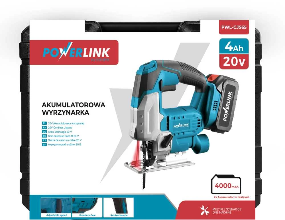 „Powerlink by Extralink“ | Akumuliatorinis siaurapjūklis | 20 V 2 x 4 Ah PWL-CJS65