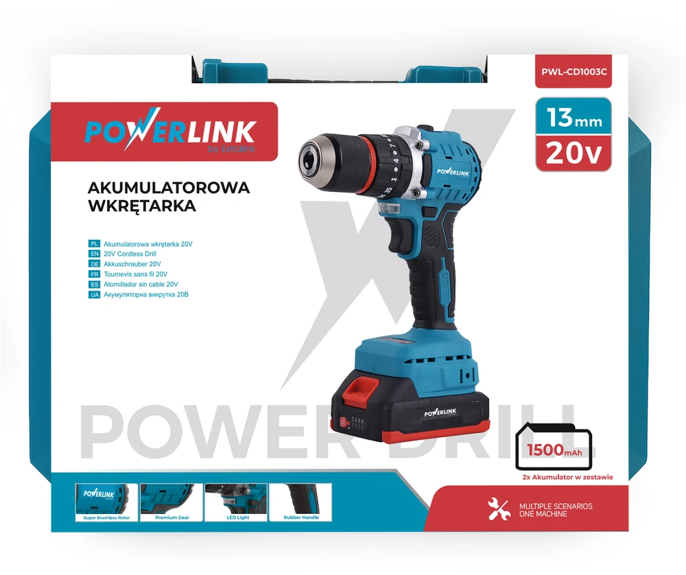 Extralink POWERLINK AKUMULIATORIUS WKR?TARKA PWL-CD1003C 13MM 20V 2X1,5AH
