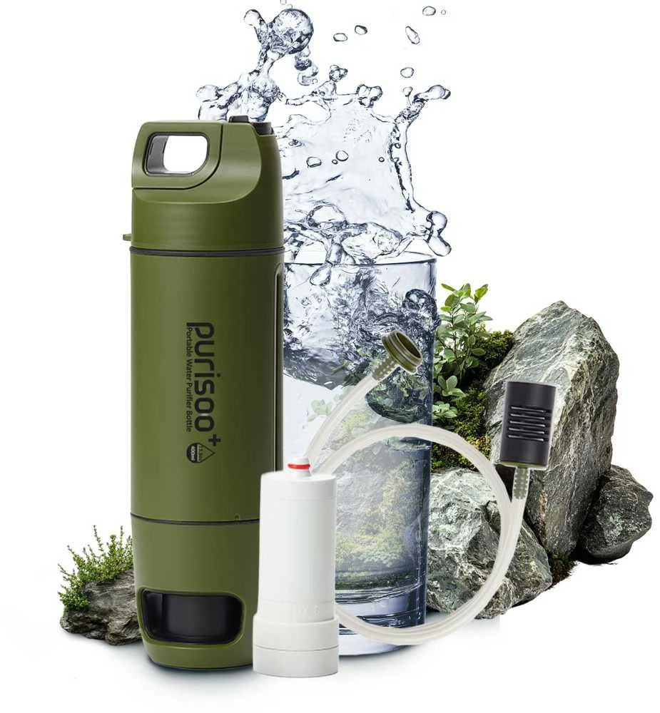 Gertuvė Extralink Purisoo+ Zielona | Buteliukas su Systemem Filtrującym | su Pompką, 400ml, filtras UF + ACF
