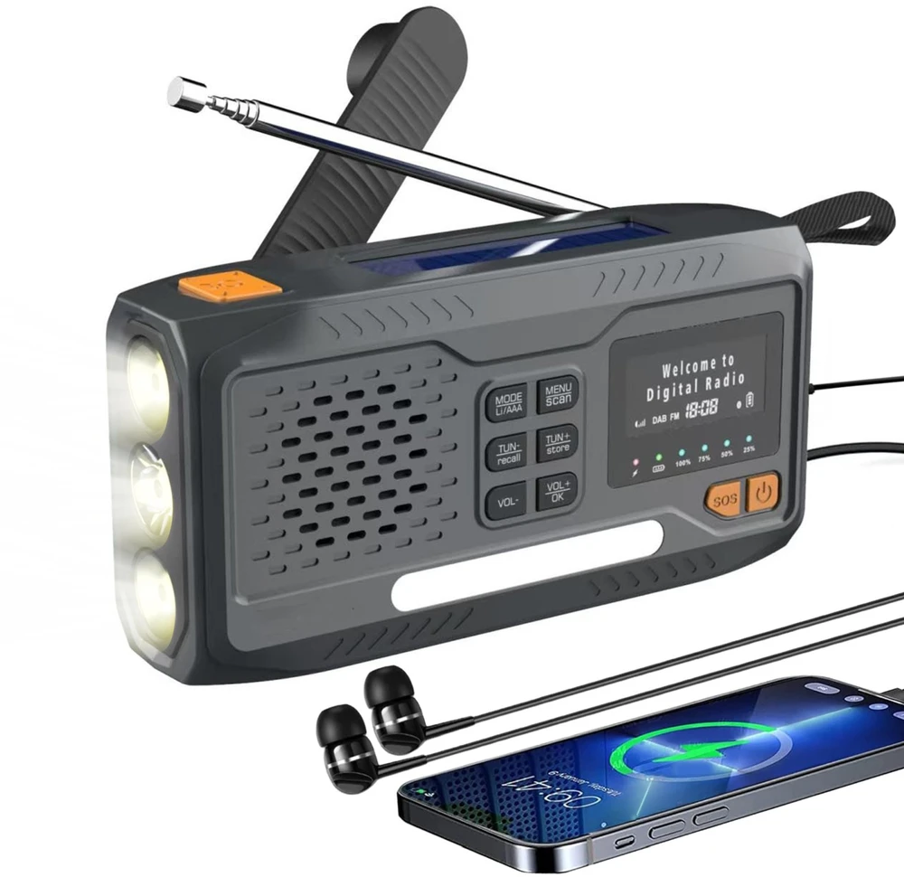 Extralink Radijas AWARYJNE BLUETOOTH SOLARNE Z KORBKA DYNAMO POWERBANK 4000MAH Z LATARKA SOS BT-4000 Nešiojama Analoginis ir skaitmeninis Juoda, Oranžinė