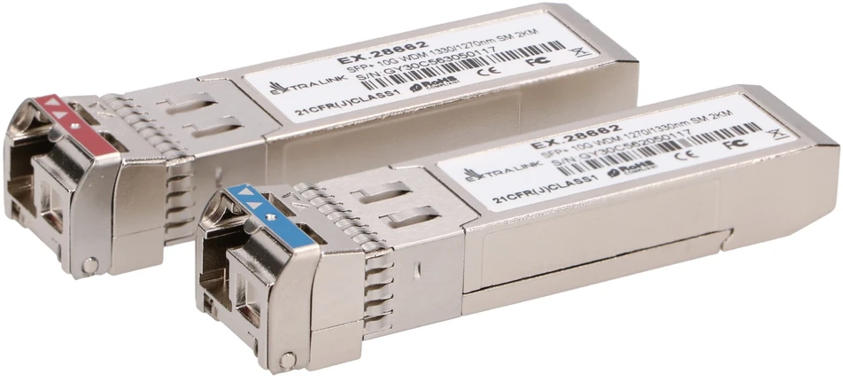 Šakotuvas Extralink SFP+ 10G | SFP+ WDM modulis | 10 Gbps 1270/1330 nm, vienmodis, 2 km, skirtas