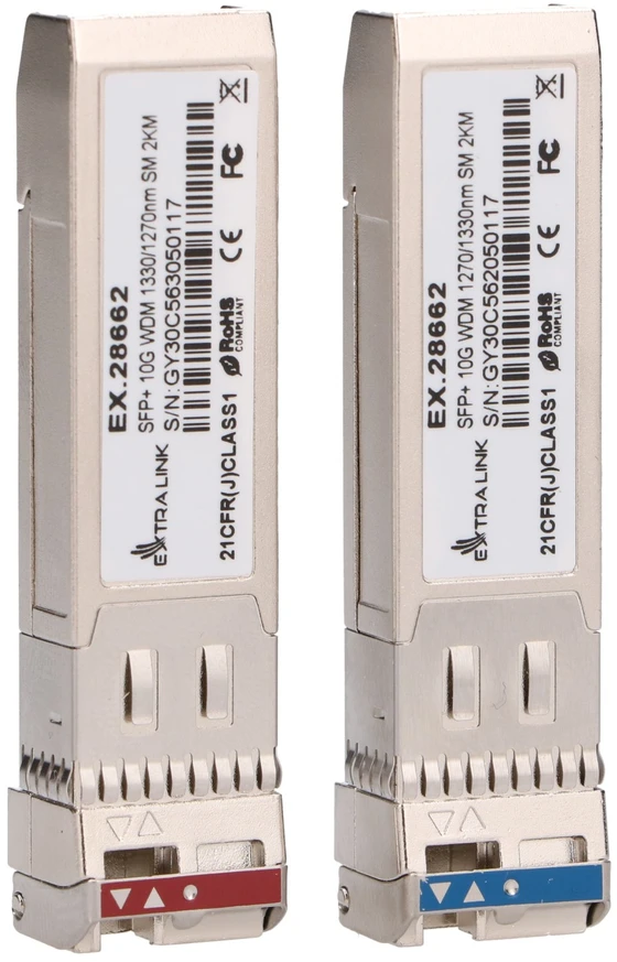 Šakotuvas Extralink SFP+ 10G | SFP+ WDM modulis | 10 Gbps 1270/1330 nm, vienmodis, 2 km, skirtas